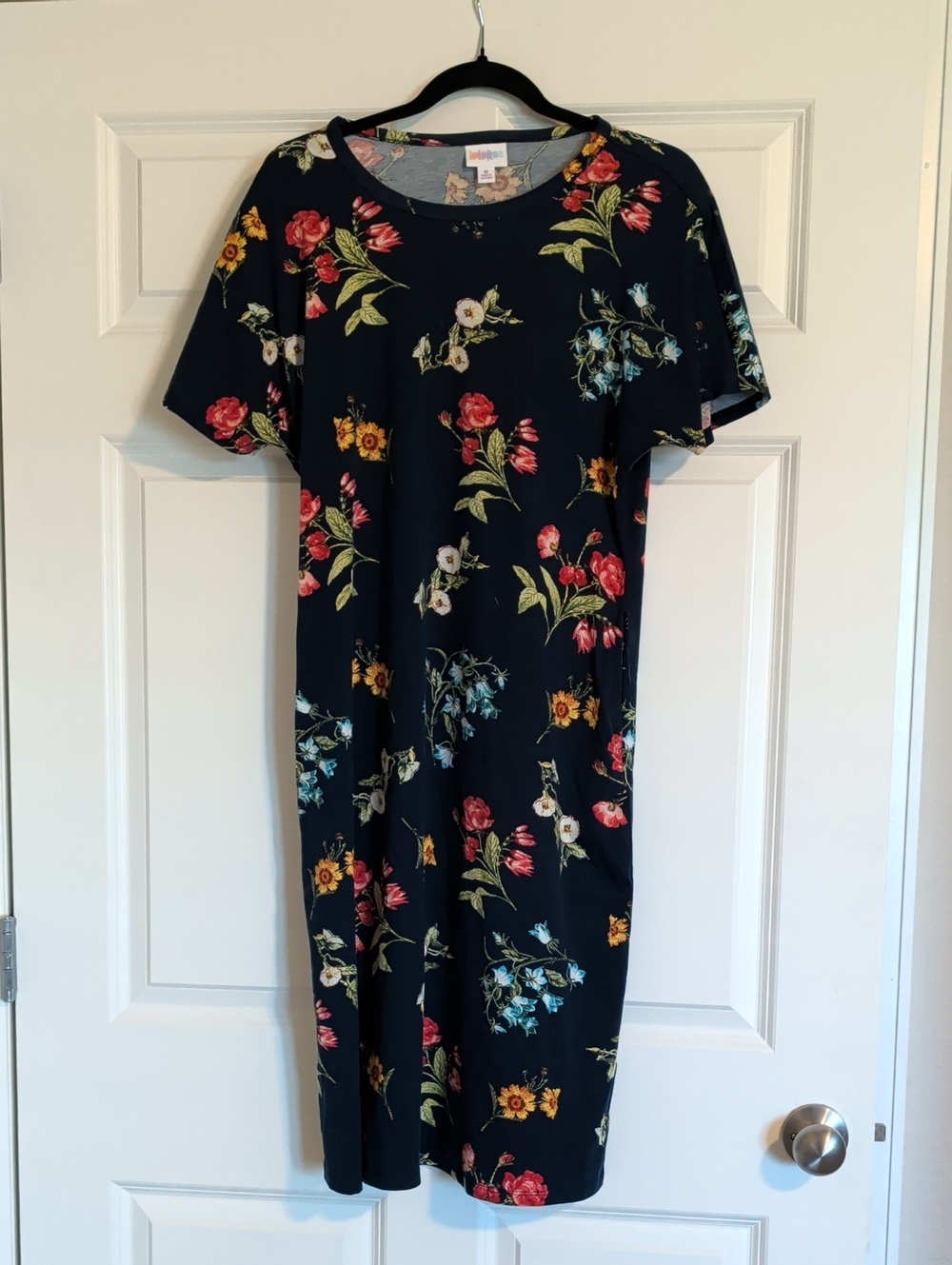 LuLaRoe Navy Floral Midi Dress with Multi-Color Blooms